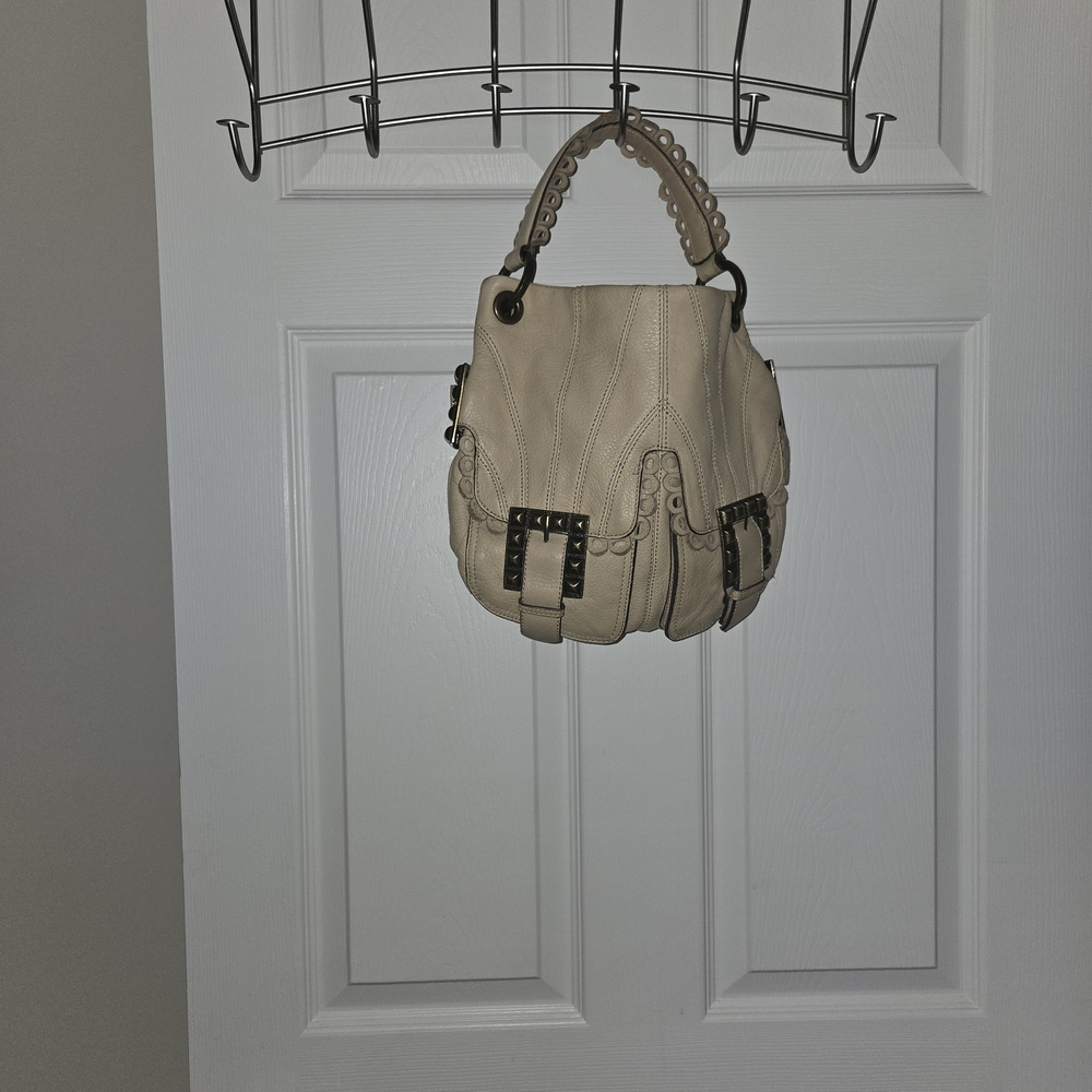 Betsey Johnson Cream Shoulder Bag with Studded Accents